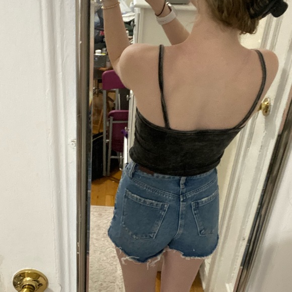 Forever 21 Dark Gray White Wash Velvet Cropped Tank Top - Picture 5 of 7